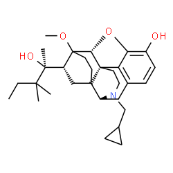 ChemSpider 2D Image | (5beta,18R)-17-(Cyclopropylmethyl)-18-[(2S)-2-hydroxy-3,3-dimethyl-2-pentanyl]-6-methoxy-18,19-dihydro-4,5-epoxy-6,14-ethenomorphinan-3-ol | C30H43NO4