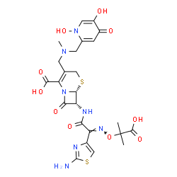 ChemSpider 2D Image | (6R,7R)-7-{[(2E)-2-(2-Amino-1,3-thiazol-4-yl)-2-{[(2-carboxy-2-propanyl)oxy]imino}acetyl]amino}-3-({[(1,5-dihydroxy-4-oxo-1,4-dihydro-2-pyridinyl)methyl](methyl)amino}methyl)-8-oxo-5-thia-1-azabicyclo
[4.2.0]oct-2-ene-2-carboxylic acid | C24H27N7O10S2