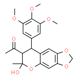 ChemSpider 2D Image | 1-[6-Hydroxy-6-methyl-8-(3,4,5-trimethoxyphenyl)-7,8-dihydro-6H-[1,3]dioxolo[4,5-g]chromen-7-yl]ethanone | C22H24O8