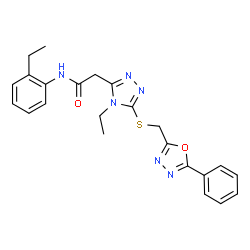 ChemSpider 2D Image | N-(2-Ethylphenyl)-2-(4-ethyl-5-{[(5-phenyl-1,3,4-oxadiazol-2-yl)methyl]sulfanyl}-4H-1,2,4-triazol-3-yl)acetamide | C23H24N6O2S