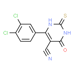 ChemSpider 2D Image | 6-(3,4-Dichlorophenyl)-4-oxo-2-thioxo-1,2,3,4-tetrahydro-5-pyrimidinecarbonitrile | C11H5Cl2N3OS