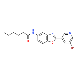 ChemSpider 2D Image | N-[2-(5-Bromo-3-pyridinyl)-1,3-benzoxazol-5-yl]hexanamide | C18H18BrN3O2