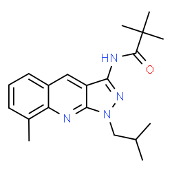 ChemSpider 2D Image | N-(1-Isobutyl-8-methyl-1H-pyrazolo[3,4-b]quinolin-3-yl)-2,2-dimethylpropanamide | C20H26N4O
