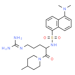 ChemSpider 2D Image | N-{5-[(Diaminomethylene)amino]-1-(4-methyl-1-piperidinyl)-1-oxo-2-pentanyl}-5-(dimethylamino)-1-naphthalenesulfonamide | C24H36N6O3S
