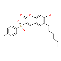 ChemSpider 2D Image | 6-Hexyl-7-hydroxy-3-[(4-methylphenyl)sulfonyl]-2H-chromen-2-one | C22H24O5S