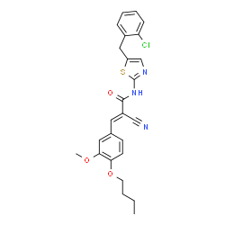ChemSpider 2D Image | (2E)-3-(4-Butoxy-3-methoxyphenyl)-N-[5-(2-chlorobenzyl)-1,3-thiazol-2-yl]-2-cyanoacrylamide | C25H24ClN3O3S