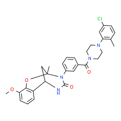 ChemSpider 2D Image | 10-(3-{[4-(5-Chloro-2-methylphenyl)-1-piperazinyl]carbonyl}phenyl)-6-methoxy-9-methyl-8-oxa-10,12-diazatricyclo[7.3.1.0~2,7~]trideca-2,4,6-trien-11-one | C30H31ClN4O4