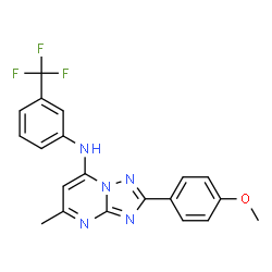 ChemSpider 2D Image | 2-(4-Methoxyphenyl)-5-methyl-N-[3-(trifluoromethyl)phenyl][1,2,4]triazolo[1,5-a]pyrimidin-7-amine | C20H16F3N5O