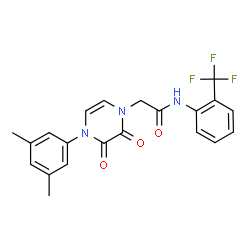 ChemSpider 2D Image | 2-[4-(3,5-Dimethylphenyl)-2,3-dioxo-3,4-dihydro-1(2H)-pyrazinyl]-N-[2-(trifluoromethyl)phenyl]acetamide | C21H18F3N3O3