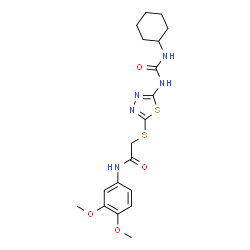 ChemSpider 2D Image | 2-({5-[(Cyclohexylcarbamoyl)amino]-1,3,4-thiadiazol-2-yl}sulfanyl)-N-(3,4-dimethoxyphenyl)acetamide | C19H25N5O4S2