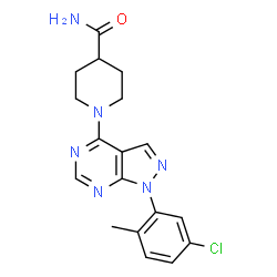 ChemSpider 2D Image | 1-[1-(5-Chloro-2-methylphenyl)-1H-pyrazolo[3,4-d]pyrimidin-4-yl]-4-piperidinecarboxamide | C18H19ClN6O