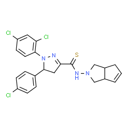 ChemSpider 2D Image | 5-(4-Chlorophenyl)-1-(2,4-dichlorophenyl)-N-(3,3a,4,6a-tetrahydrocyclopenta[c]pyrrol-2(1H)-yl)-4,5-dihydro-1H-pyrazole-3-carbothioamide | C23H21Cl3N4S