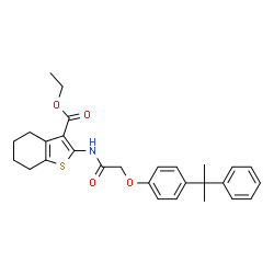 ChemSpider 2D Image | Ethyl 2-({[4-(2-phenylpropan-2-yl)phenoxy]acetyl}amino)-4,5,6,7-tetrahydro-1-benzothiophene-3-carboxylate | C28H31NO4S