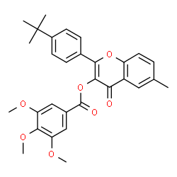ChemSpider 2D Image | 6-Methyl-2-[4-(2-methyl-2-propanyl)phenyl]-4-oxo-4H-chromen-3-yl 3,4,5-trimethoxybenzoate | C30H30O7
