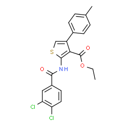 ChemSpider 2D Image | Ethyl 2-[(3,4-dichlorobenzoyl)amino]-4-(4-methylphenyl)-3-thiophenecarboxylate | C21H17Cl2NO3S
