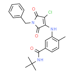 ChemSpider 2D Image | 3-[(1-Benzyl-4-chloro-2,5-dioxo-2,5-dihydro-1H-pyrrol-3-yl)amino]-4-methyl-N-(2-methyl-2-propanyl)benzamide | C23H24ClN3O3