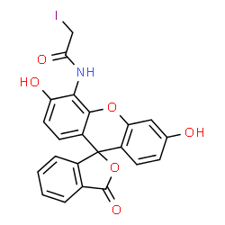 ChemSpider 2D Image | N-(3',6'-Dihydroxy-3-oxo-3H-spiro[2-benzofuran-1,9'-xanthen]-4'-yl)-2-iodoacetamide | C22H14INO6