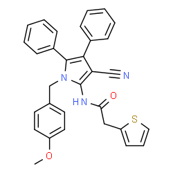 ChemSpider 2D Image | N-[3-Cyano-1-(4-methoxybenzyl)-4,5-diphenyl-1H-pyrrol-2-yl]-2-(2-thienyl)acetamide | C31H25N3O2S