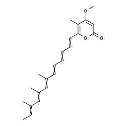ChemSpider 2D Image | 4-Methoxy-5-methyl-6-(7,9,11-trimethyl-1,3,5,7,9,11-tridecahexaen-1-yl)-2H-pyran-2-one | C23H28O3