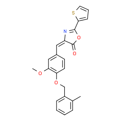 ChemSpider 2D Image | (4E)-4-{3-Methoxy-4-[(2-methylbenzyl)oxy]benzylidene}-2-(2-thienyl)-1,3-oxazol-5(4H)-one | C23H19NO4S