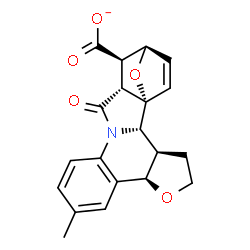 ChemSpider 2D Image | (1S,2S,3R,7R,16R,17R,18R)-10-Methyl-15-oxo-6,21-dioxa-14-azahexacyclo[16.2.1.0~1,16~.0~2,14~.0~3,7~.0~8,13~]henicosa-8,10,12,19-tetraene-17-carboxylate | C20H18NO5