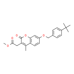 ChemSpider 2D Image | Methyl (4-methyl-7-{[4-(2-methyl-2-propanyl)benzyl]oxy}-2-oxo-2H-chromen-3-yl)acetate | C24H26O5