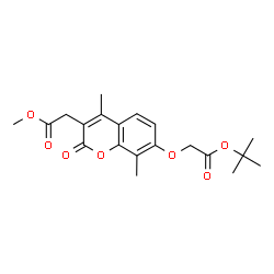 ChemSpider 2D Image | Methyl (4,8-dimethyl-7-{2-[(2-methyl-2-propanyl)oxy]-2-oxoethoxy}-2-oxo-2H-chromen-3-yl)acetate | C20H24O7