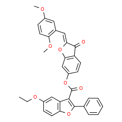 ChemSpider 2D Image | (2Z)-2-(2,5-Dimethoxybenzylidene)-3-oxo-2,3-dihydro-1-benzofuran-6-yl 5-ethoxy-2-phenyl-1-benzofuran-3-carboxylate | C34H26O8