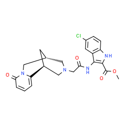 ChemSpider 2D Image | Methyl 5-chloro-3-({[(1S,9R)-6-oxo-7,11-diazatricyclo[7.3.1.0~2,7~]trideca-2,4-dien-11-yl]acetyl}amino)-1H-indole-2-carboxylate | C23H23ClN4O4