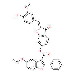 ChemSpider 2D Image | (2Z)-2-(3,4-Dimethoxybenzylidene)-3-oxo-2,3-dihydro-1-benzofuran-6-yl 5-ethoxy-2-phenyl-1-benzofuran-3-carboxylate | C34H26O8