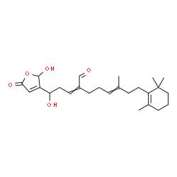 ChemSpider 2D Image | 2-[3-Hydroxy-3-(2-hydroxy-5-oxo-2,5-dihydro-3-furanyl)propylidene]-6-methyl-8-(2,6,6-trimethyl-1-cyclohexen-1-yl)-5-octenal | C25H36O5