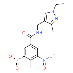 ChemSpider 2D Image | N-[(1-Ethyl-3-methyl-1H-pyrazol-4-yl)methyl]-4-methyl-3,5-dinitrobenzamide | C15H17N5O5