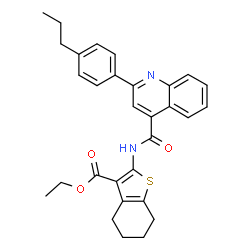 ChemSpider 2D Image | Ethyl 2-({[2-(4-propylphenyl)-4-quinolinyl]carbonyl}amino)-4,5,6,7-tetrahydro-1-benzothiophene-3-carboxylate | C30H30N2O3S