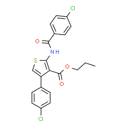 ChemSpider 2D Image | Propyl 2-[(4-chlorobenzoyl)amino]-4-(4-chlorophenyl)-3-thiophenecarboxylate | C21H17Cl2NO3S