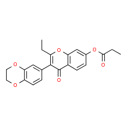 ChemSpider 2D Image | 3-(2,3-Dihydro-1,4-benzodioxin-6-yl)-2-ethyl-4-oxo-4H-chromen-7-yl propionate | C22H20O6