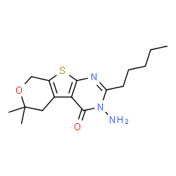 ChemSpider 2D Image | 3-Amino-6,6-dimethyl-2-pentyl-3,5,6,8-tetrahydro-4H-pyrano[4',3':4,5]thieno[2,3-d]pyrimidin-4-one | C16H23N3O2S
