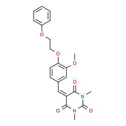 ChemSpider 2D Image | 5-[3-Methoxy-4-(2-phenoxyethoxy)benzylidene]-1,3-dimethyl-2,4,6(1H,3H,5H)-pyrimidinetrione | C22H22N2O6
