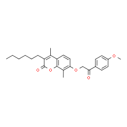 ChemSpider 2D Image | 3-Hexyl-7-[2-(4-methoxyphenyl)-2-oxoethoxy]-4,8-dimethyl-2H-chromen-2-one | C26H30O5