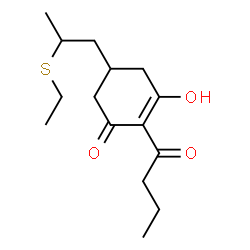 ChemSpider 2D Image | 2-Butyryl-5-[2-(ethylsulfanyl)propyl]-3-hydroxy-2-cyclohexen-1-one | C15H24O3S