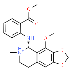 ChemSpider 2D Image | (5S)-4-Methoxy-5-{[2-(methoxycarbonyl)phenyl]amino}-6-methyl-5,6,7,8-tetrahydro[1,3]dioxolo[4,5-g]isoquinolin-6-ium | C20H23N2O5