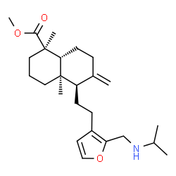 ChemSpider 2D Image | Methyl (1R,4aR,5R,8aR)-5-(2-{2-[(isopropylamino)methyl]-3-furyl}ethyl)-1,4a-dimethyl-6-methylenedecahydro-1-naphthalenecarboxylate | C25H39NO3