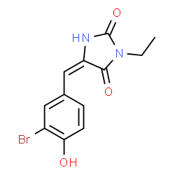 ChemSpider 2D Image | (5E)-5-(3-Bromo-4-hydroxybenzylidene)-3-ethyl-2,4-imidazolidinedione | C12H11BrN2O3