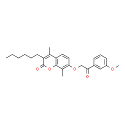 ChemSpider 2D Image | 3-Hexyl-7-[2-(3-methoxyphenyl)-2-oxoethoxy]-4,8-dimethyl-2H-chromen-2-one | C26H30O5