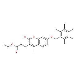 ChemSpider 2D Image | Ethyl 3-{4-methyl-2-oxo-7-[(pentamethylbenzyl)oxy]-2H-chromen-3-yl}propanoate | C27H32O5