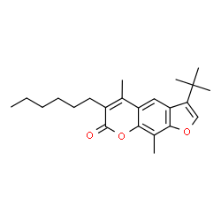 ChemSpider 2D Image | 6-Hexyl-5,9-dimethyl-3-(2-methyl-2-propanyl)-7H-furo[3,2-g]chromen-7-one | C23H30O3