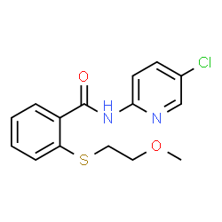 ChemSpider 2D Image | N-(5-chloro-2-pyridinyl)-2-[(2-methoxyethyl)sulfanyl]benzamide | C15H15ClN2O2S