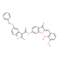 ChemSpider 2D Image | (2Z)-2-(2,3-Dimethoxybenzylidene)-3-oxo-2,3-dihydro-1-benzofuran-6-yl 5-(benzyloxy)-2-methyl-1-benzofuran-3-carboxylate | C34H26O8