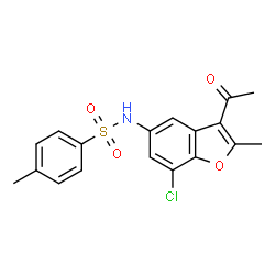 ChemSpider 2D Image | N-(3-Acetyl-7-chloro-2-methyl-1-benzofuran-5-yl)-4-methylbenzenesulfonamide | C18H16ClNO4S