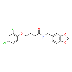 ChemSpider 2D Image | N-(1,3-Benzodioxol-5-ylmethyl)-4-(2,4-dichlorophenoxy)butanamide | C18H17Cl2NO4