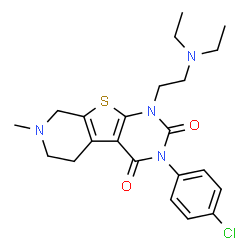 ChemSpider 2D Image | 3-(4-Chlorophenyl)-1-[2-(diethylamino)ethyl]-7-methyl-5,6,7,8-tetrahydropyrido[4',3':4,5]thieno[2,3-d]pyrimidine-2,4(1H,3H)-dione | C22H27ClN4O2S
